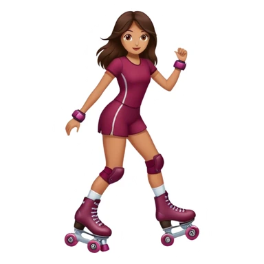 brunette long hair, tan skin, burgundy rollerskate sticker