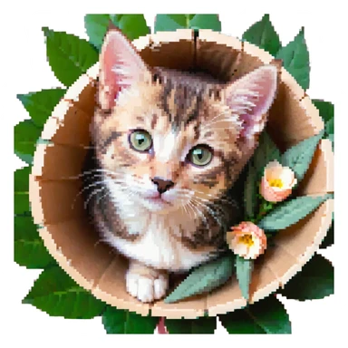 Kitten lying in the flower cone sticker
