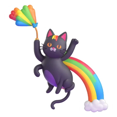 flying cat pooping rainbows sticker