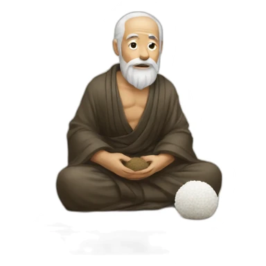 ancient philosopher sitting in front of rice ball sticker