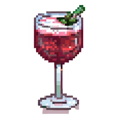 cocktail glass with burgundy-colored drink sticker