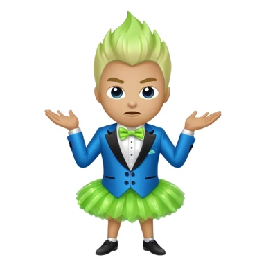 Angry blue banana wearing a sparkly lime green tuxedo and tutu sticker