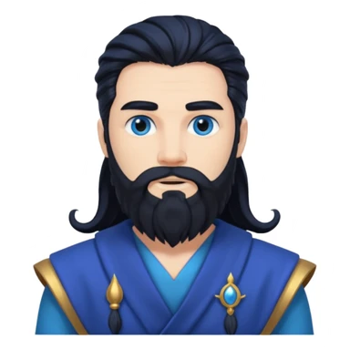 Neptune, Sea God from Rome Mythology with long jet black hair and beard, cobalt blue outfit sticker