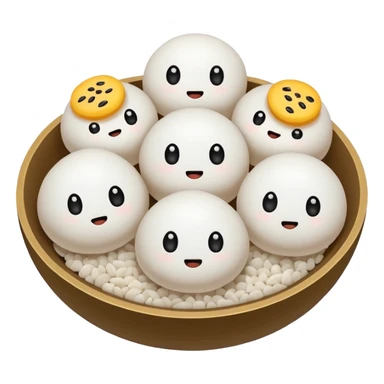 black sesame seeds inside center of each small glutinous rice balls sticker
