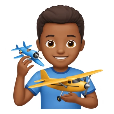 black child playing with plane sticker