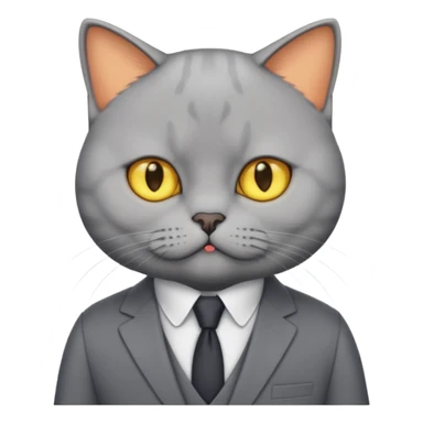 British Shorthair with yellow eyes wears gray suit attends a press conference. sticker