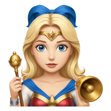 Blonde blue eyes Wonder Woman holding bell and baton sticker