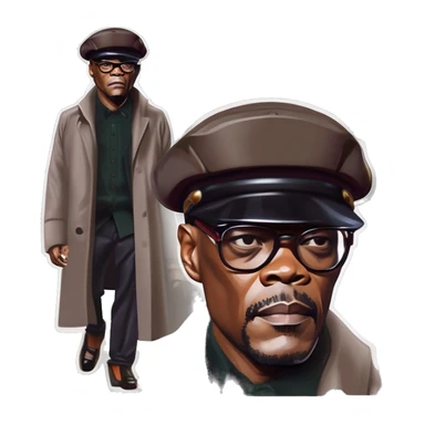 samuel l jackson serious wearing shirt and beret sticker