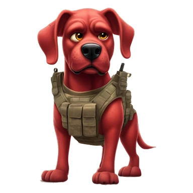 Desert storm humanoid Clifford the big red dog muscled with tattoos on arms book illustration as a military call of duty character standing alone sticker