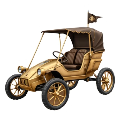 Old American West tarnished C-3PO bounty hunter 1854 delicately ornate rosegold accents painted dune buggy buckboard wagon powered by electric motors and batteries with safety features and belts flying rapidly across rough dusty terrain stable on strong agile futuresteampunk suspension and steering  sticker