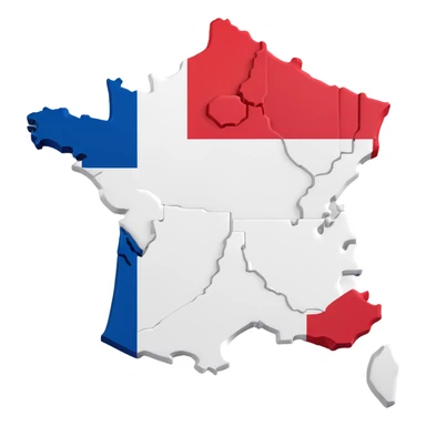 3D illustration of the map of France with the French flag overlay, vivid and bright flag colors sticker