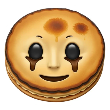 one single burned pancake with no face sticker
