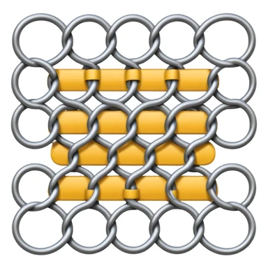 3D render of Chain Link Fence, made of interlocking chainmail metal rings, wire mesh texture, visible holes and negative space, metallic silver and grey, high contrast shadows, emoji style, isolated on white background --v 6.0. sticker