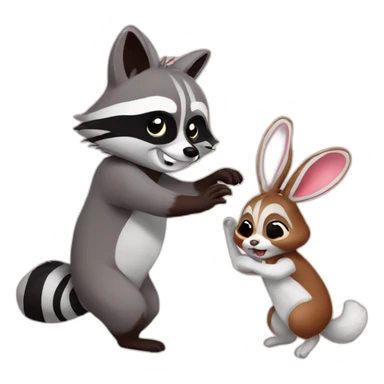 Raccoon dance with bunny cute sticker