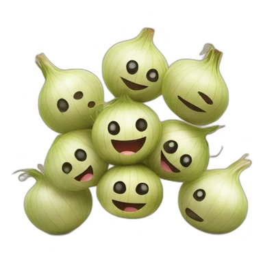 group of kawaii onions doing a catalan castellers sticker