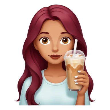 Burgundy long haired tanned girl with iced latte sticker