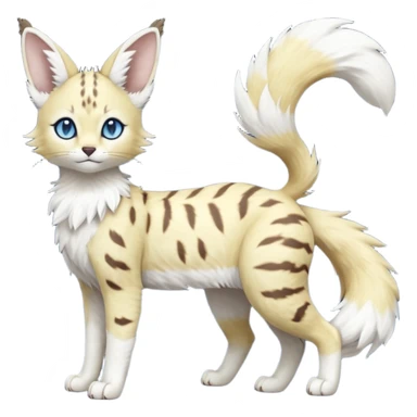 Albino-white, blue-eyed soft natural realistic romantic vintage antique divine beautiful elegant pretty precious cute young youthful  Fakémon-Pokémon-feline-Zeraora-Jolteon-serval-caracal-chinchilla-Minccino-Cinccino-Meowstic-rodent-hybrid-creature (full body) sticker