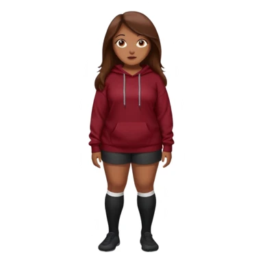 Curvy pretty brown girl with long brown hair, wearing a dark deep red sweatshirt with tall black socks sticker
