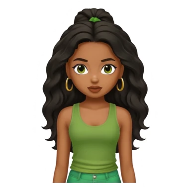 a pretty bratz brown girl with long wavy black color hair and green tank top on sticker