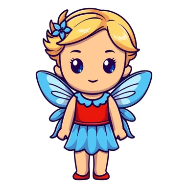 fairy with blue eyes, blonde hair and red dress sticker