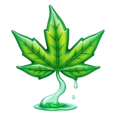 glossy green gusher gummy in the shape of a weed leaf with a bite taken out and liquid center visible sticker