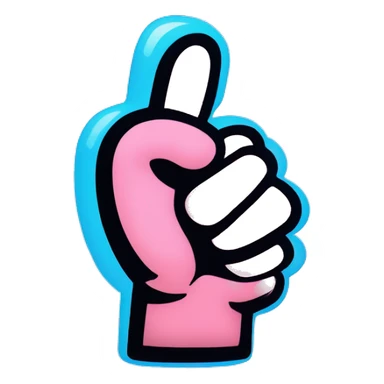 Draw a pink thumbs-up hand with black outlines and a blue glow in a pop-art style. sticker