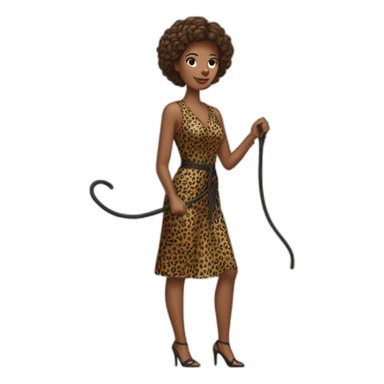 Woman in loepard dress with a whip sticker