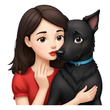 Brunette girl kissing black dog sticker