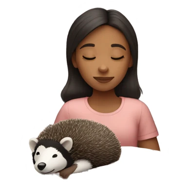 Girl sleeping with an Plush hedgehog and badger sticker