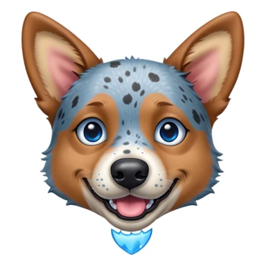 Cinematic Comical Blue Speckle Australian Cattle Dog Portrait Emoji, Head tilted dramatically with an exaggeratedly amused expression, featuring a striking blue speckle Fur with bold patterns, wide, expressive blue eyes filled with playful disbelief, Simplified yet hilariously expressive features, highly detailed, glowing with a slightly sassy glow, high shine, dramatic yet playful, stylized with an air of cheeky charm, bright and endearing, soft glowing outline, capturing the essence of a spirited and over-the-top herder, so meme-worthy it feels like it could side-eye its way into internet fame instantly! sticker