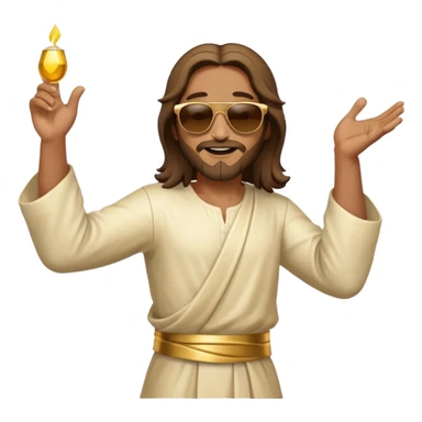 dancing figure of rejoicing Jesus with  sunglases golden  sticker