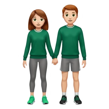full-length happy couple, girl with long brown hair and hazel eyes in green sweater, boy with auburn hair in sportswear sticker