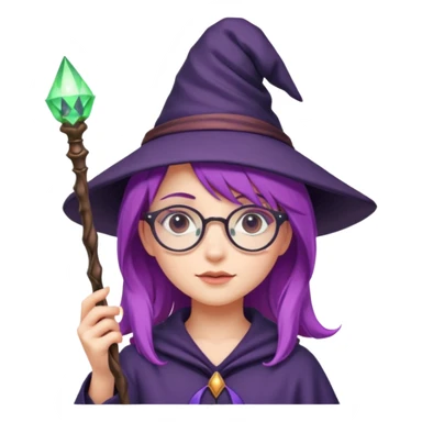 cute purple haired girl with glasses holding a magic wand witch theme sticker