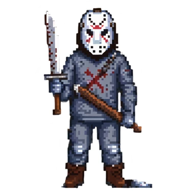 Jason Voorhees from Friday the 13th horror movies wearing a hockey mask and holding a machete sticker