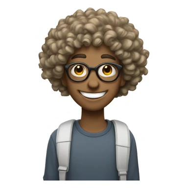 college student, fair skin, round glasses, big smile, curly h sticker