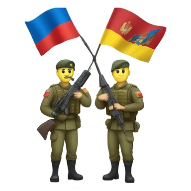 a soldier who holds the Russian flag in one hand and the Ukrainian flag in the other sticker