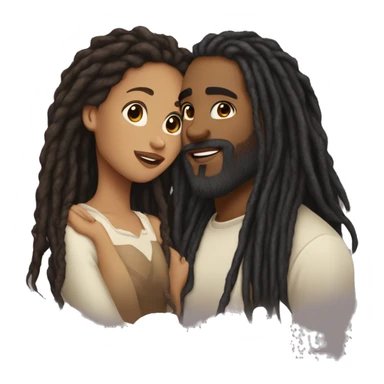 A lightskin woman long black dreadlocks with a brown skin man with a beard and long dreadlocks kissing her cheek sticker