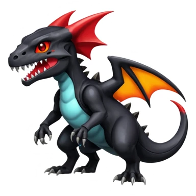 Shiny Black Gothic Futuristic Spooky Evil Exotic Colorful Dark Duskull-Salandit-Cubone-Marowak-Charizard-Charmeleon-Fakémon-hybrid-creature (full body)  sticker