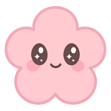 pink sticker, flower shape, soft edges, kawaii style sticker