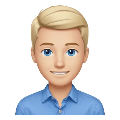 Blue eyes, slightly slender face, wearing a blue button down shirt. With a modern hairstyle, make sure he has a great smile  sticker
