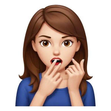 Une fille brune et blanche qui se mord un ongle entre ses dents (l'ongle est coincé entre les deux canines gauche) avec des manières comme si elle draguait qqn sticker