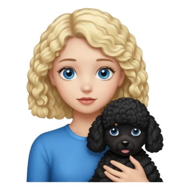blonde girl with blue eyes holding black puppy poodle sticker