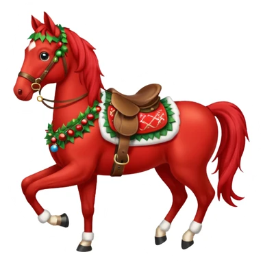 Christmas red horse with a full-length sticker