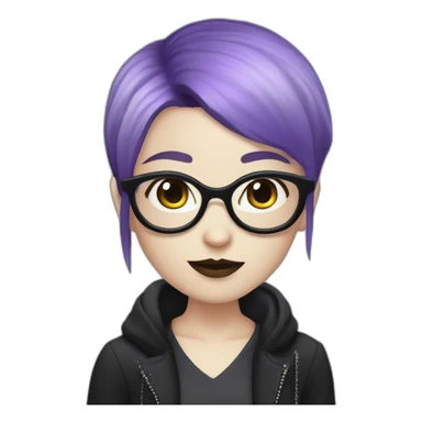 goth woman with side parted purple hair and oval glasses, pale skin sticker