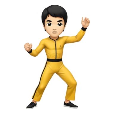 Cinematic Realistic Bruce Lee Pop Culture Emoji, featuring a dynamic portrayal of the legendary martial artist rendered with crisp detail and energetic lighting. sticker