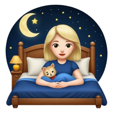 woman resting on a bed under moonlight, apple memoji style sticker