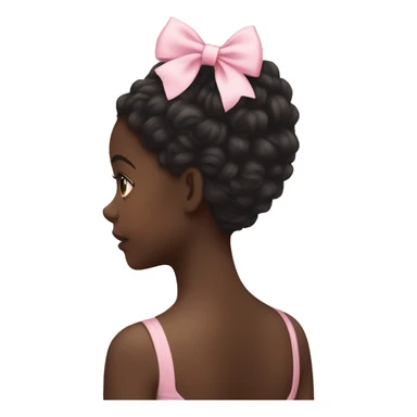 back profile of a black girl with long curly hair with a light pink bow in the back of her hair sticker