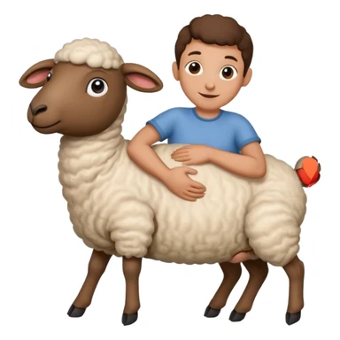 person clinging to belly of sheep sticker