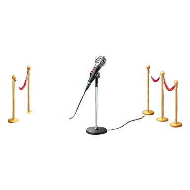 Create a glamorous and vibrant emoji that represents pop or stage vocal performance. The design should feature an empty stage with concert lighting. Include elements like an iconic stage microphone with a sparkling, rhinestone-studded microphone stand, set on a red carpet, a celebratory firework display in the background and a ribbon of musical notes flowing around the scene to symbolize the performance's energy. Use bright colors like gold, red, and silver to emphasize the excitement and glitz of the pop vocal world. The background should be transparent. sticker