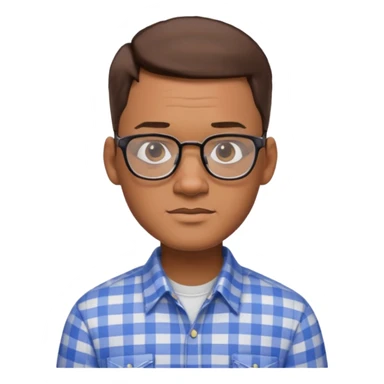 emoji of a man with Will Smith's features, short brown hair, plaid shirt, elegant style, software engineer, glasses sticker